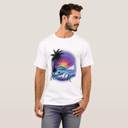 Luchtpenseelstrand Scene T-Shirt (Voorkant volledig)