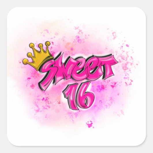 Luchtpenseelzoet 16 Roze Stickers Birthday Party (Voorkant)