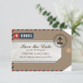 Luchtpost Bagage Label Bruiloft Bewaar Datum Kraft Save The Date (Staand voorkant)