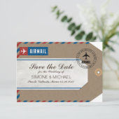 Luchtpost Bagage Label Huwelijk Opslagdatum Kraft Save The Date (Staand voorkant)