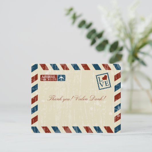 luchtpost bruiloft Dank u Bedankkaart (Staand voorkant)