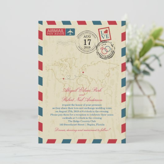  luchtpost bruiloft in Florida en Tsjechië Kaart (Staand voorkant)