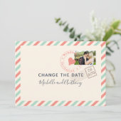 luchtpost bruiloft nieuwe datum foto save the date (Staand voorkant)