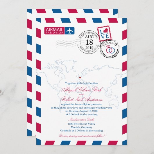 Luchtpost Duitsland bruiloft Kaart (Voorkant / Achterkant)