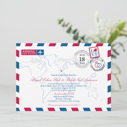 Luchtpost Duitsland bruiloft Kaart (Staand voorkant)