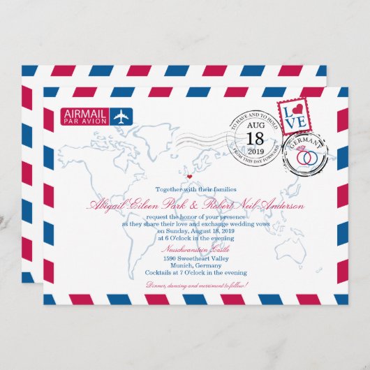 Luchtpost Duitsland bruiloft Kaart (Voorkant / Achterkant)