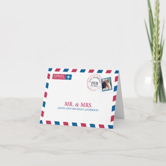 Luchtpost Huwelijk Bedankje Bedankkaart (Voorkant)