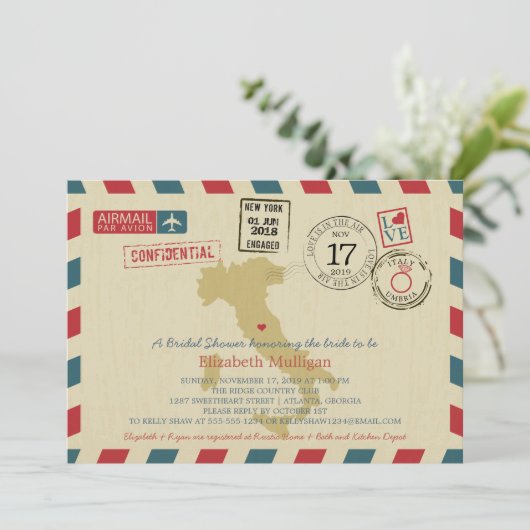  Luchtpost Italië | Huwelijk Vrijgezellenfeest Kaart (Staand voorkant)