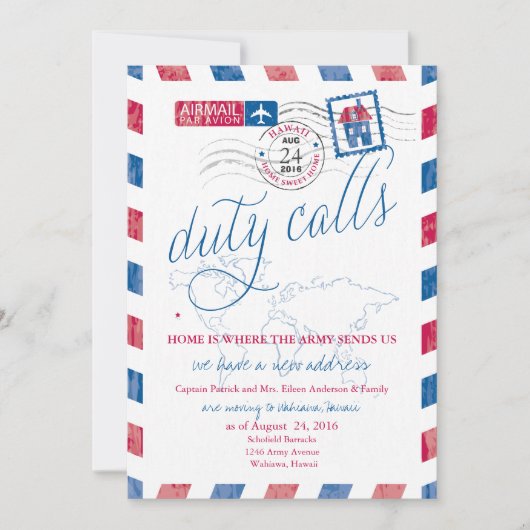 Luchtpost Militaire verhuizing naar Hawaï aankondi Kaart (Voorkant)