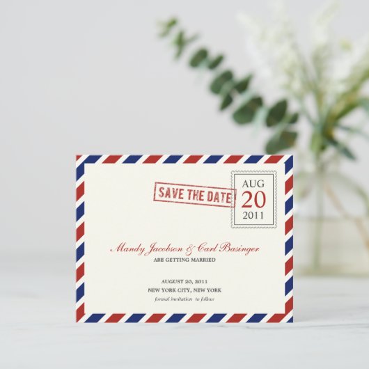 Luchtpost Save The Date Aankondiging (Staand voorkant)