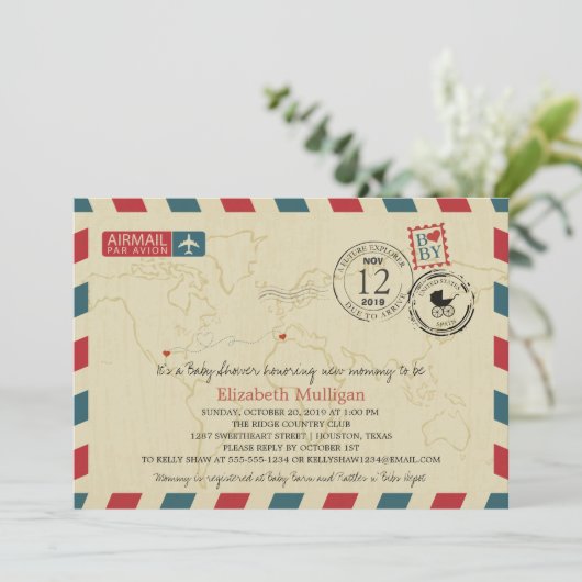 Luchtpost Texas / SPANJE | Baby Shower Kaart (Staand voorkant)