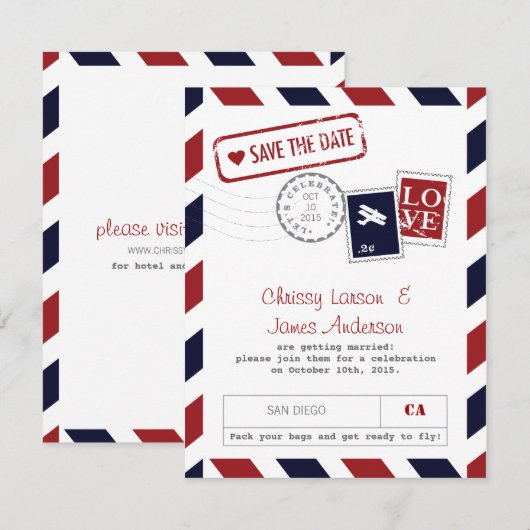 Luchtpost Viering Kaart Save the Date (Voorkant / Achterkant)