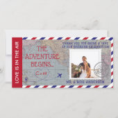 Luchtpost Wereldkaart Trouwfoto op maat  Bedankkaart (Voorkant)