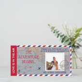 Luchtpost Wereldkaart Trouwfoto op maat  Bedankkaart (Staand voorkant)