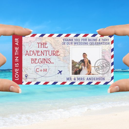 Luchtpost Wereldkaart Trouwfoto op maat  Bedankkaart