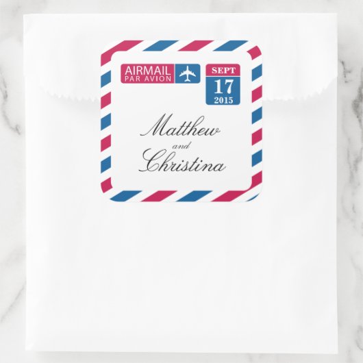 luchtpostbruiloft vierkante sticker (Tas)