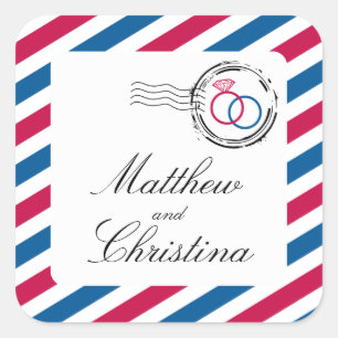 Luchtpostzegel en trouwringen vierkante sticker