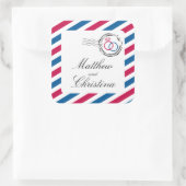 Luchtpostzegel en trouwringen vierkante sticker (Tas)