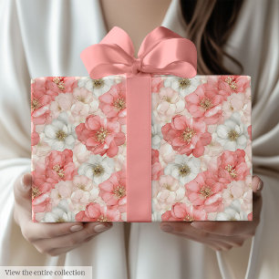 Luchtroze en gouden waterverf cadeauverpakkingsont cadeaupapier