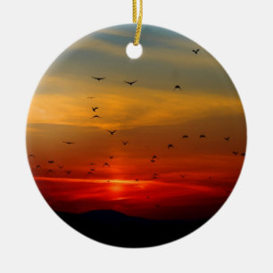 Luchtruim, zonsondergang, vogels, mooie foto keramisch ornament