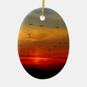 Luchtruim, zonsondergang, vogels, mooie foto keramisch ornament