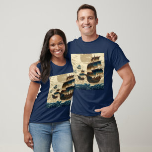 Luchtschepen die boven wolken varen - Woodcut 2 T-shirt