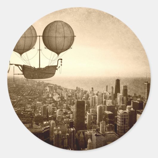 Luchtschip boven Chicago Ronde Sticker (Voorkant)