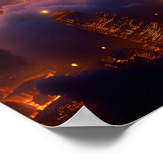 Luchtschip dat boven de stad vliegt poster (Hoek)