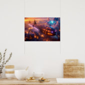 Luchtschip dat boven de stad vliegt poster (Keuken)