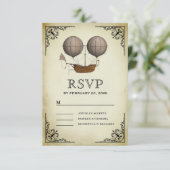  luchtschip hete luchtballon bruiloft RSVP kaartje (Staand voorkant)