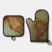 Luchtschip over Western halfrond Steampunk Kaart Ovenwant & Pannenlap Set (Voorkant)