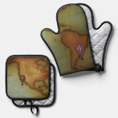 Luchtschip over Western halfrond Steampunk Kaart Ovenwant & Pannenlap Set (Voorkant / Achterkant)