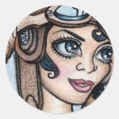 Luchtschip Piloot Steamface Ronde Sticker (Voorkant)