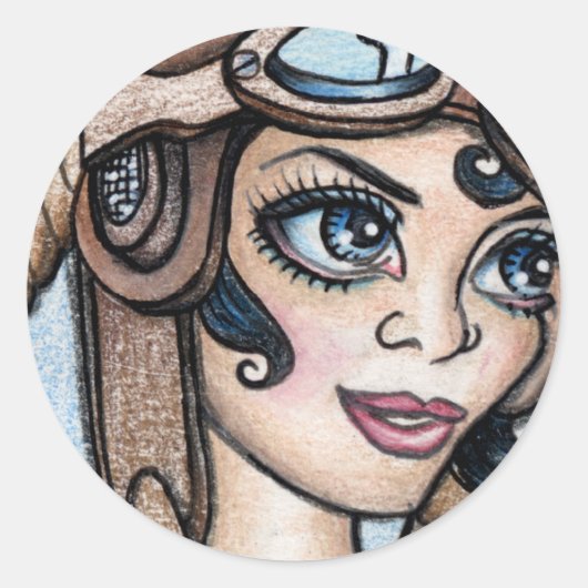 Luchtschip Piloot Steamface Ronde Sticker (Voorkant)