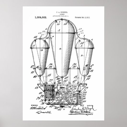 Luchtschip Steampunk Patent Poster (Voorkant)