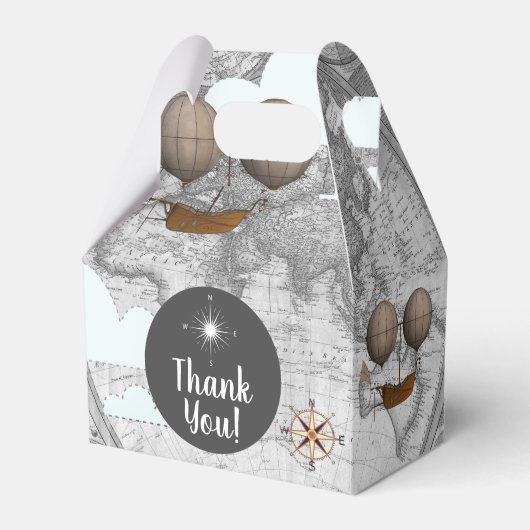  luchtschip verdeelbare Wereldkaart & wolken Bedankdoosjes (Voorkant Zijde)