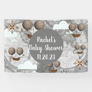 luchtschip verdeelbare Wereldkaart & wolken Spandoek