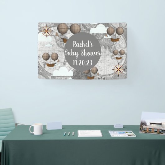  luchtschip verdeelbare Wereldkaart & wolken Spandoek (Beurs)