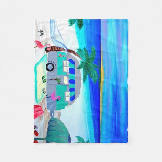 Luchtstroomretro camper op het strand gooien deken (Voorkant)