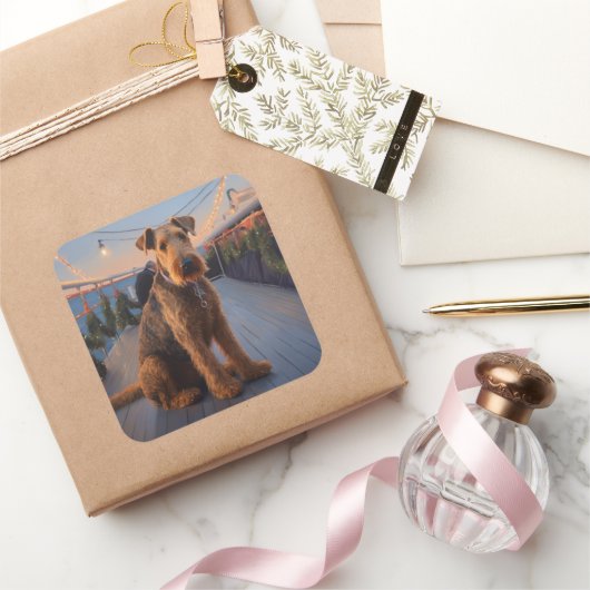 Luchtvaardige Kerstcruise: Pawsome Holiday Delight Vierkante Sticker (Geschenken)