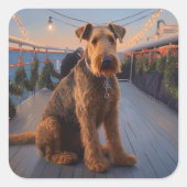 Luchtvaardige Kerstcruise: Pawsome Holiday Delight Vierkante Sticker (Voorkant)