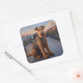 Luchtvaardige Kerstcruise: Pawsome Holiday Delight Vierkante Sticker (Envelop)