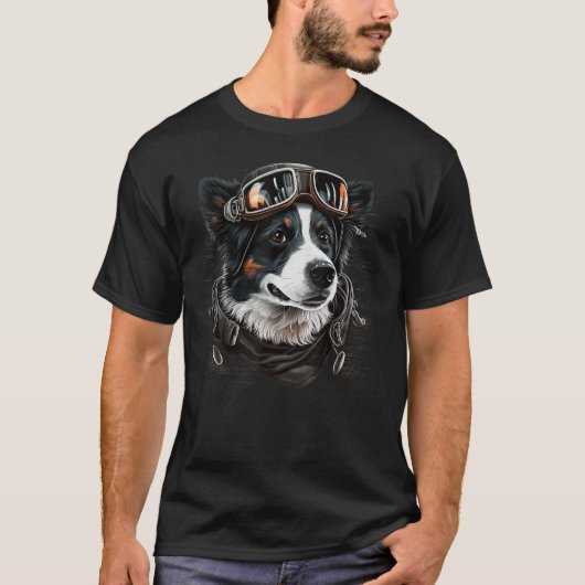 Luchtvaart Border Collie Vliegtuigpiloot op Border T-shirt (Voorkant)