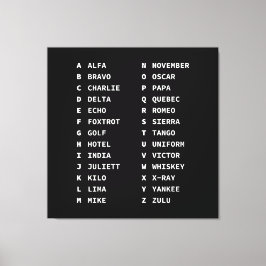 Luchtvaart Fonetisch Alfabet Code - Zwart & Wit Canvas Afdruk