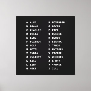 Luchtvaart Fonetisch Alfabet Code - Zwart & Wit Canvas Afdruk