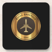 Luchtvaart - Gold Airplane Logo Beverage Coaster Bier Onderzetter (Voorkant)