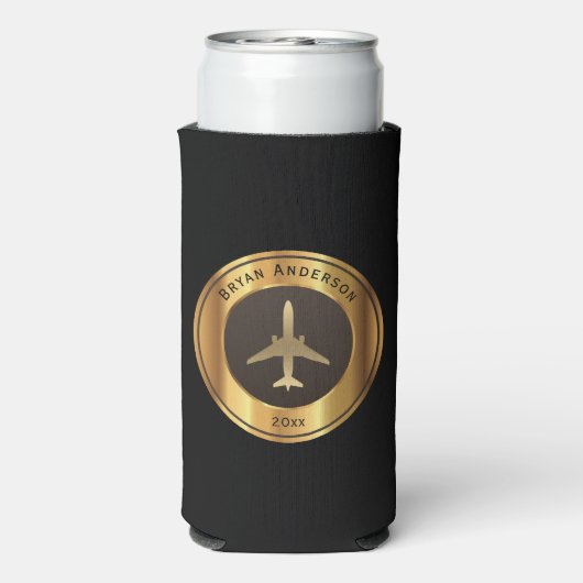 Luchtvaart - Gold Airplane Logo Seltzer Koelbox Seltzer Blikjeskoeler (Seltzer Achterkant)