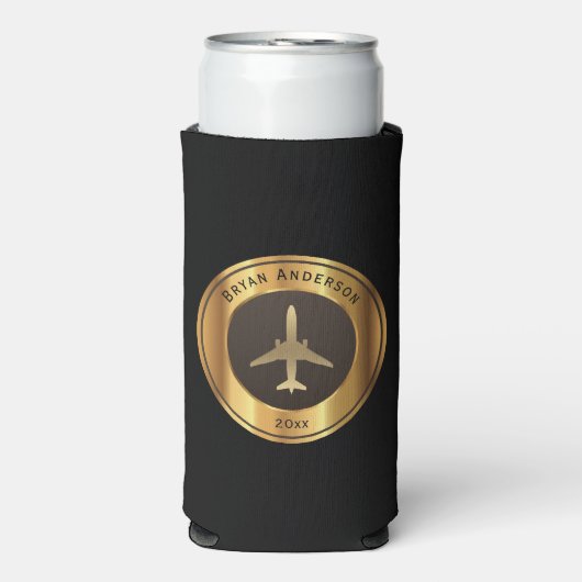 Luchtvaart - Gold Airplane Logo Seltzer Koelbox Seltzer Blikjeskoeler (Seltzer Voorkant)