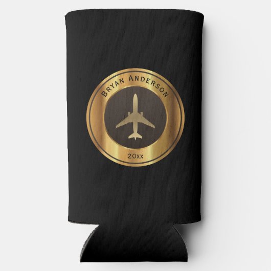 Luchtvaart - Gold Airplane Logo Seltzer Koelbox Seltzer Blikjeskoeler (Achterkant)