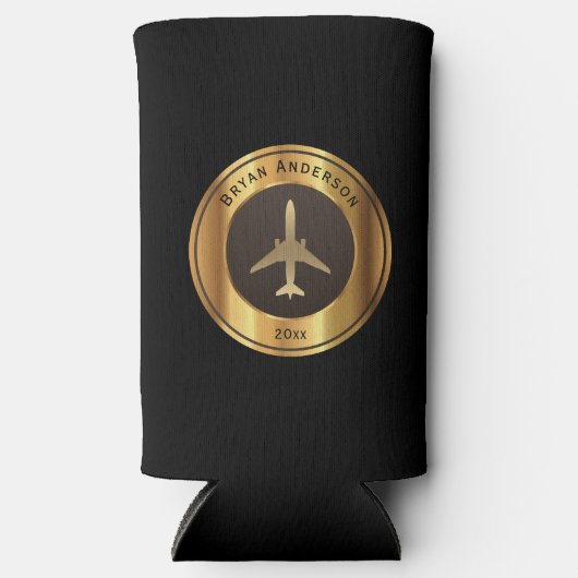 Luchtvaart - Gold Airplane Logo Seltzer Koelbox Seltzer Blikjeskoeler (Voorkant)